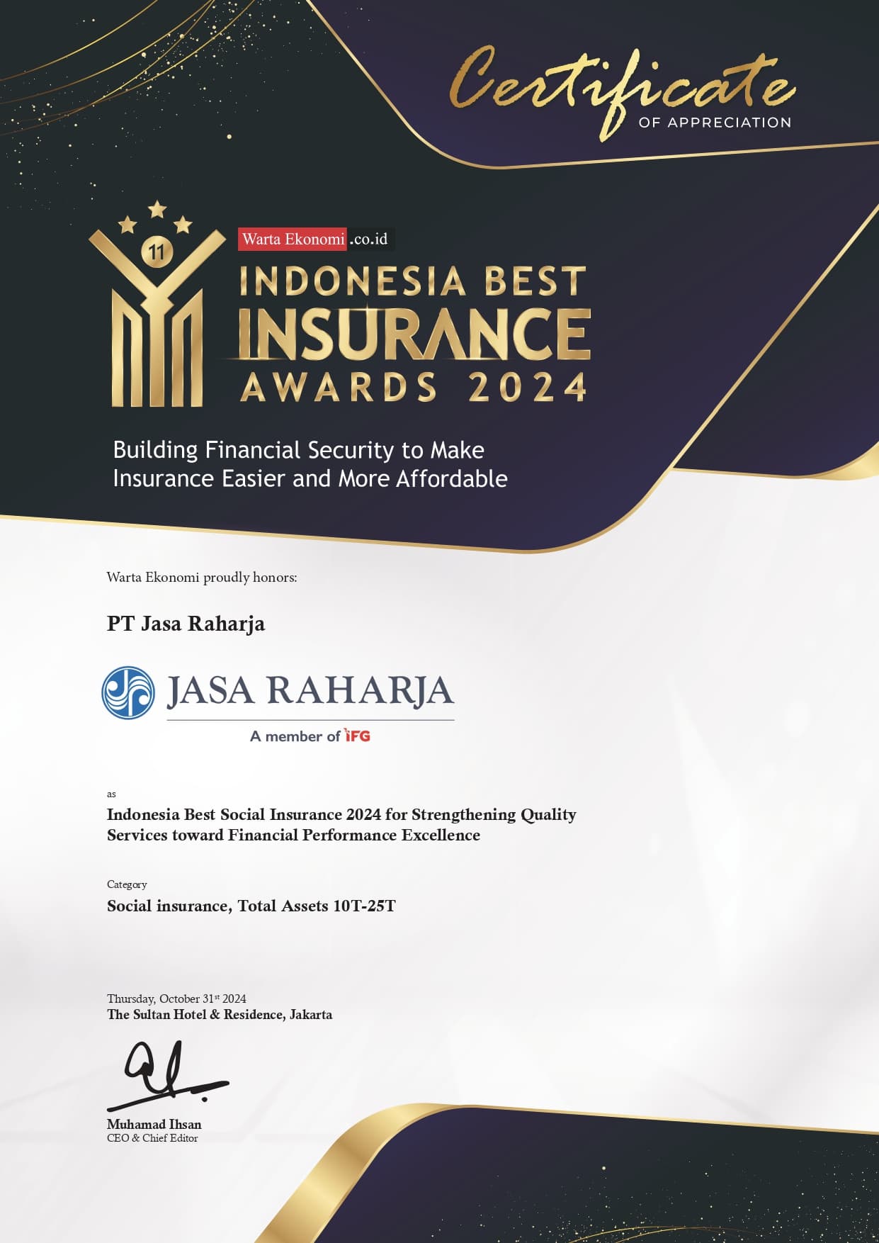 Indonesia Best Social Insurance 2024 for Strengthening Quality Services to Maintain Financial Performance Excellence (Category : Social insurance, Total Assets 10T-25T)