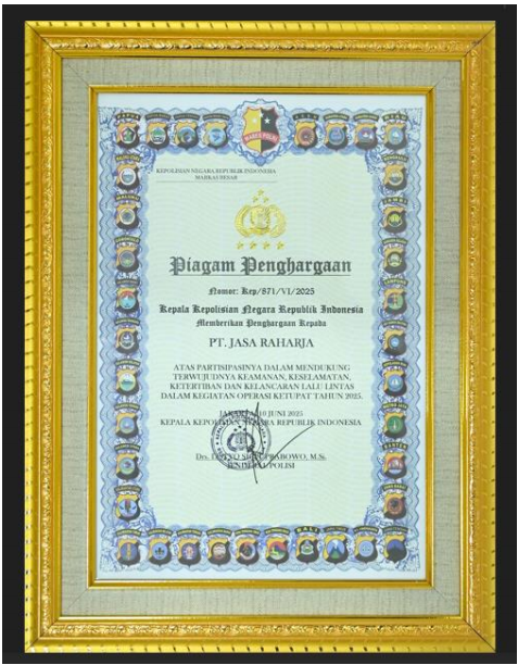 Piagam Penghargaan Kepala Kepolisian Negara Replublik INdonesia  Atas Partipasi dalam Kegiatan Operasi Ketupat 2025